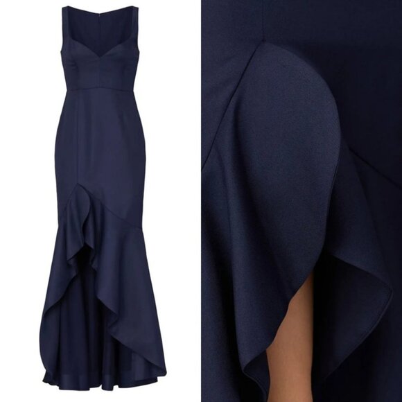 Fame and Partners Blue Satin Gown Bromley Size 10 Bridesmaid Dress Navy Blue - Picture 12 of 12